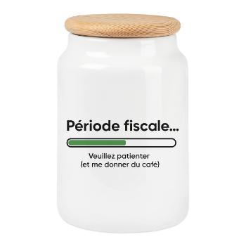 Période fiscale : chargement lent, café rapide - Boîte à biscuits avec couvercle en bois - blanc - Devant