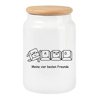 Amis joueurs : WASD | Drôle de dicton pour les joueurs - Boîte à biscuits avec couvercle en bois - blanc - Devant