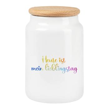 heute_ist_mein_lieblingstag_bunt_miz_herz_ - Cookie Jar with Wooden Lid - white - Front