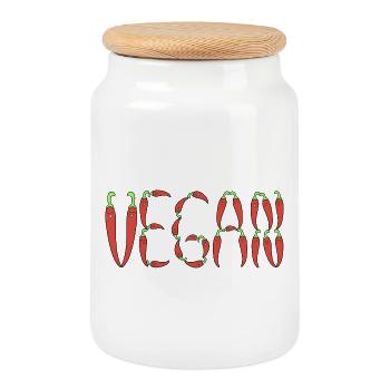 Chili vegan - Boîte à biscuits avec couvercle en bois - blanc - Devant