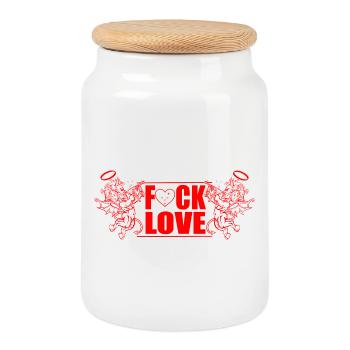 Fck Love Rebel Hearts - Boîte à biscuits avec couvercle en bois - blanc - Devant