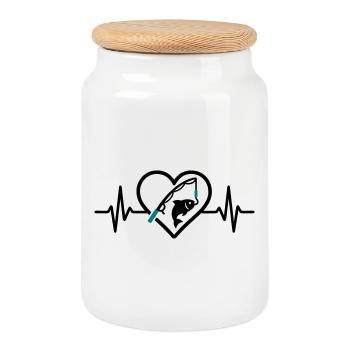 Fishing Heart Fish Nature Passion - Cookie Jar with Wooden Lid - white - Front