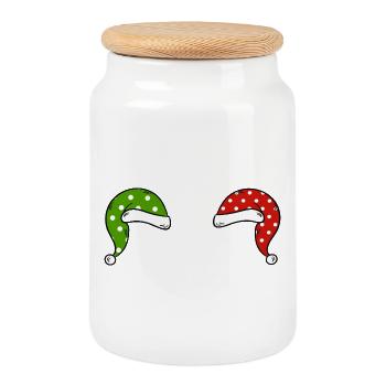 Chapeau de Père Noël drôle - Boîte à biscuits avec couvercle en bois - blanc - Devant