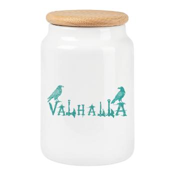 Valhalla Runic Ravens Style Shirt - Cookie Jar with Wooden Lid - white - Front