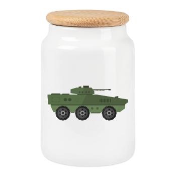 Militärpanzer - Keksdose mit Holzdeckel - Weiß - Vorne