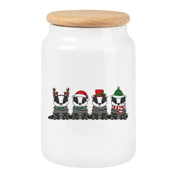 Badger Santa Claus Christmas Lights - Cookie Jar with Wooden Lid - white - Front