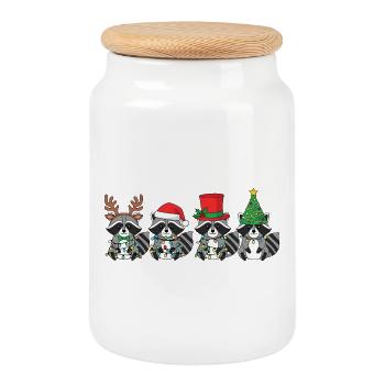 Raccoon Santa Claus Christmas Lights - Cookie Jar with Wooden Lid - white - Front