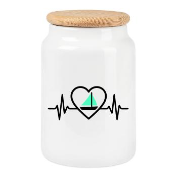 Heart Sailing – Passion Boat - Cookie Jar with Wooden Lid - white - Front