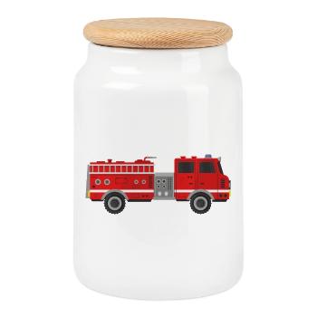 Camion de pompiers - Boîte à biscuits avec couvercle en bois - blanc - Devant