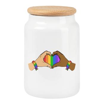 Pride Heart Hands Unity Rainbow Love Support Art - Boîte à biscuits avec couvercle en bois - blanc - Devant