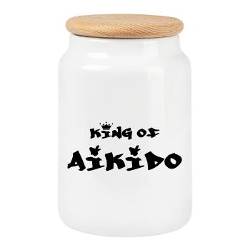 the King of Aikido - Cookie Jar with Wooden Lid - white - Front