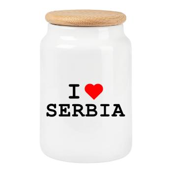 Ich liebe Serbien - I love Serbia - Cookie Jar with Wooden Lid - white - Front