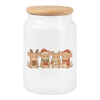 Mice Children Boys Girls Christmas Mice - Cookie Jar with Wooden Lid - white - Front