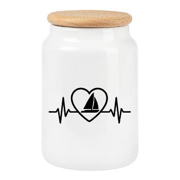 Heart Catamaran – Passion Sailing - Boîte à biscuits avec couvercle en bois - blanc - Devant