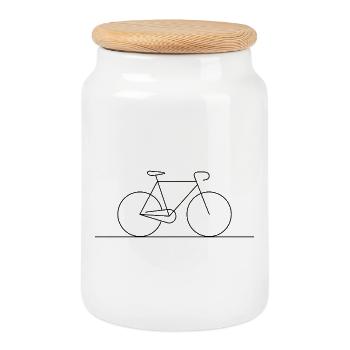 Modern Bicycle Line Art Silhouette - Cookie Jar with Wooden Lid - white - Front