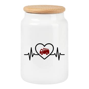 Camion de pompiers Heart - Boîte à biscuits avec couvercle en bois - blanc - Devant