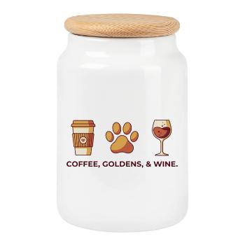 Coffee Goldens And Wine Weekend Essentials - Boîte à biscuits avec couvercle en bois - blanc - Devant