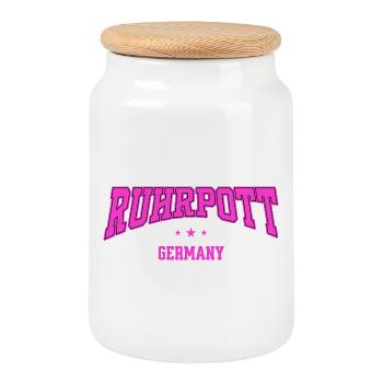 Ruhrpott Germany Schriftzug Retro Design College - Keksdose mit Holzdeckel - Weiß - Vorne