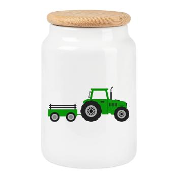 Tractor farm - Cookie Jar with Wooden Lid - white - Front