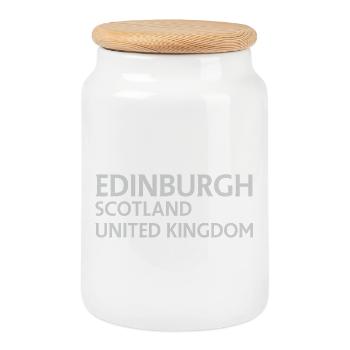 Edinburgh – Schottland Textdesign - Keksdose mit Holzdeckel - Weiß - Vorne