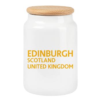 Edinburgh – Schottland Textdesign - Keksdose mit Holzdeckel - Weiß - Vorne