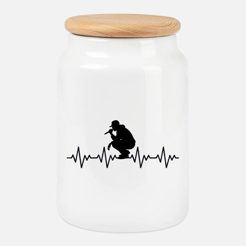Rapper rapping MC Microphone Checker ECG heartbeat - Cookie Jar with Wooden Lid - white