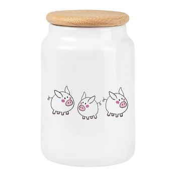 Cochon chanceux - Boîte à biscuits avec couvercle en bois - blanc - Devant