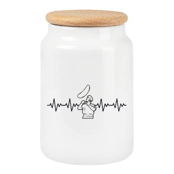 Pizzaiolo Pizza Maker Pizza ECG Heartbeat - Cookie Jar with Wooden Lid - white - Front