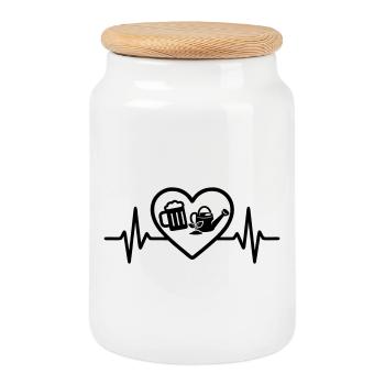 Heart Beer Gardening Humor - Cookie Jar with Wooden Lid - white - Front