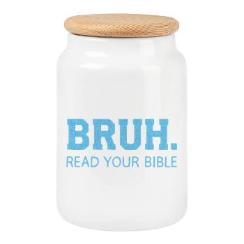 Bruh Bible Shirt – Lis la Bible - Boîte à biscuits avec couvercle en bois - blanc - Devant