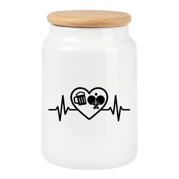Herz Bier Tischtennis Humor - Keksdose mit Holzdeckel - Weiß - Vorne