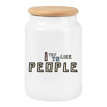 I Try To Like People - Cookie Jar with Wooden Lid - white - Front