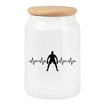 Battement de cœur ECG de gardien de gardien de football - Boîte à biscuits avec couvercle en bois - blanc - Devant