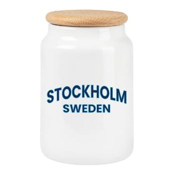 Stockholm, Schweden Neon-Umriss - Keksdose mit Holzdeckel - Weiß - Vorne