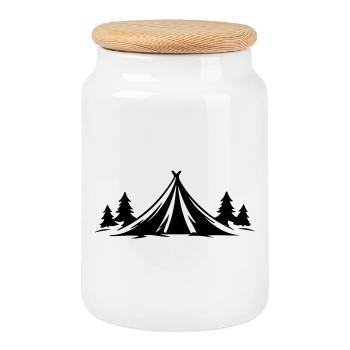 Camping Zelt Natur Symbol - Keksdose mit Holzdeckel - Weiß - Vorne