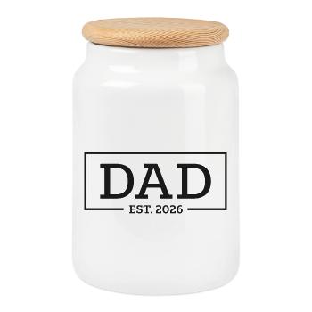 Fondation de papa en 2026 – Cadeau de la nouvelle chemise de papa - Boîte à biscuits avec couvercle en bois - blanc - Devant
