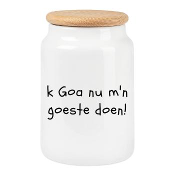 Ich werde jetzt in Goa mein Ding machen! (Westflämischer Dialekt) - Keksdose mit Holzdeckel - Weiß - Vorne