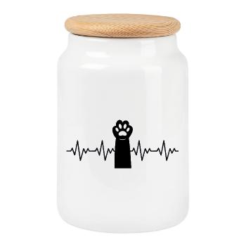 rythme cardiaque ECG de la patte de chat - Boîte à biscuits avec couvercle en bois - blanc - Devant