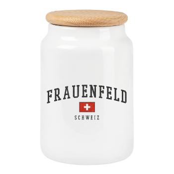 Drapeau suisse de Frauenfeld - Boîte à biscuits avec couvercle en bois - blanc - Devant