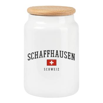 Texte de l’Arche de Schaffhouse Drapeau suisse - Boîte à biscuits avec couvercle en bois - blanc - Devant