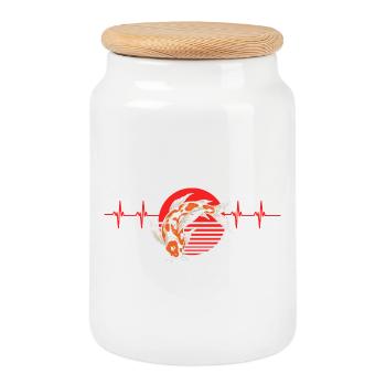 Heartbeat Koi Fish Red Sun Zen Japanese Style - Cookie Jar with Wooden Lid - white - Front