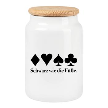 Schwarz wie die Füße – Skat Humor Shirt - Keksdose mit Holzdeckel - Weiß - Vorne