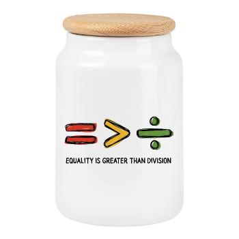 Message « L’égalité est plus grande que la division » - Boîte à biscuits avec couvercle en bois - blanc - Devant