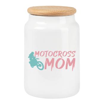 Maman de motocross - Boîte à biscuits avec couvercle en bois - blanc - Devant