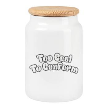 Trop cool pour se conformer – Lettrage statement - Boîte à biscuits avec couvercle en bois - blanc - Devant
