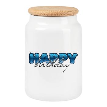 Happy Birthday, Congratulations, Birthday - Cookie Jar with Wooden Lid - white - Front