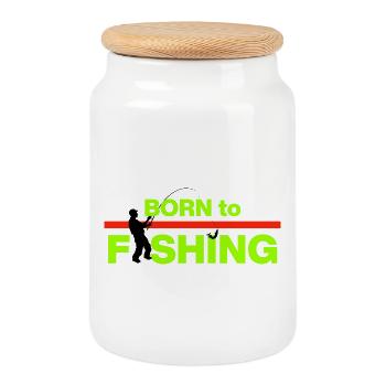 BORN TO FISH! FISHING IS PASSION, PEACE, HOBBY - Cookie Jar with Wooden Lid - white - Front