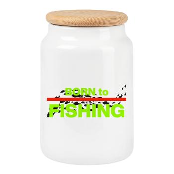 BORN TO FISHING! FISHING IS MORE THAN A HOBBY - Cookie Jar with Wooden Lid - white - Front