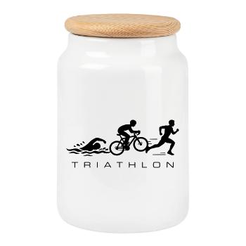 Triathlon Sport Triathlete - Boîte à biscuits avec couvercle en bois - blanc - Devant