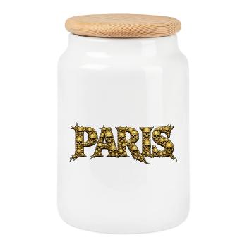 Police de CRÂNE de PARIS - Boîte à biscuits avec couvercle en bois - blanc - Devant